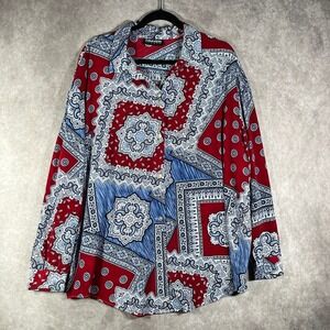 Vintage Graver Studio Blouse Womens XL Red Blue Bandana Print Button Up Western